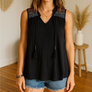 Miss Me Embroired Tunic Sz Small Sleeveless Tasseled Western Boho Peasant Aztec